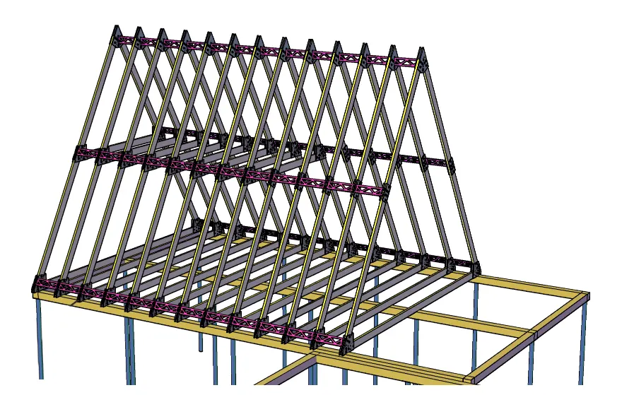 Трёхмерный инженерный чертёж каркаса дома A-frame